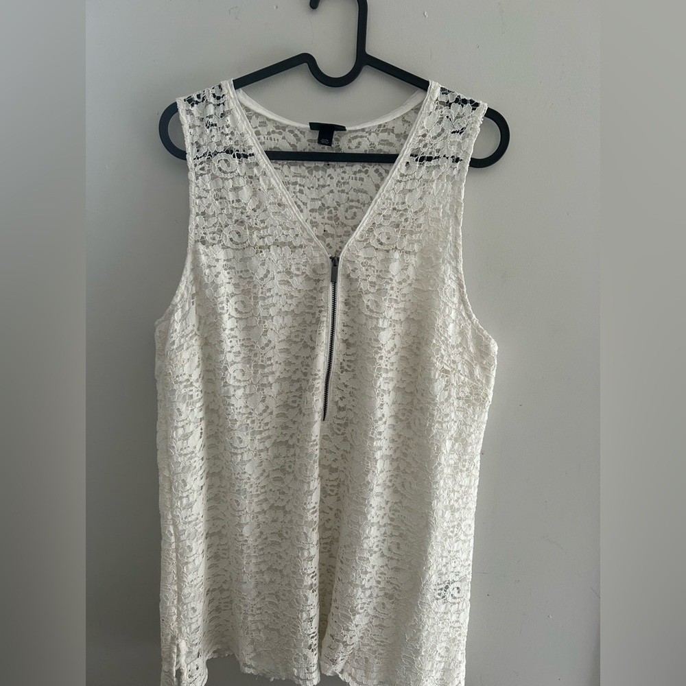 Mossimo Cream Lace Eyelet Tank Top Zipper Front size XL